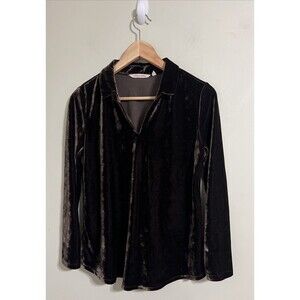 Soft Surroundings Velvet Womens Size PS Brown Collared Long Sleeve V-Neck Tunic